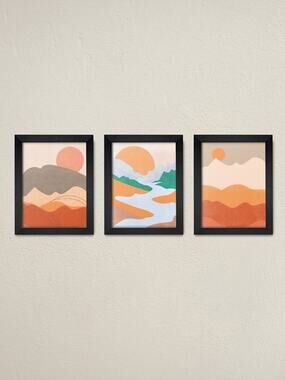Set of 3 Framed Sunset Modern Home Decor Wall Art